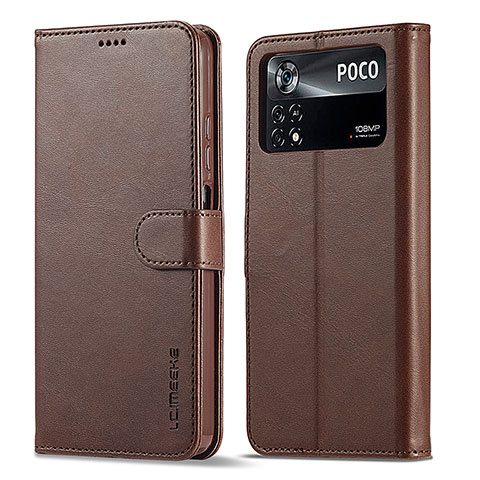 Coque Portefeuille Livre Cuir Etui Clapet LC1 pour Xiaomi Poco M4 Pro 4G Marron