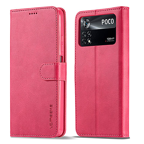 Coque Portefeuille Livre Cuir Etui Clapet LC1 pour Xiaomi Poco M4 Pro 4G Rose Rouge