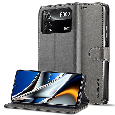 Coque Portefeuille Livre Cuir Etui Clapet LC2 pour Xiaomi Poco M4 Pro 4G Gris