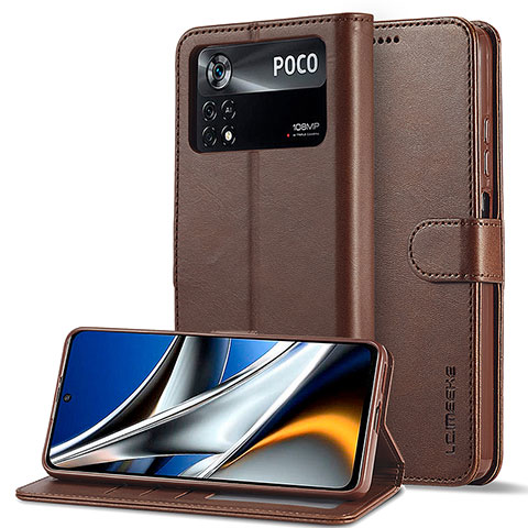 Coque Portefeuille Livre Cuir Etui Clapet LC2 pour Xiaomi Poco M4 Pro 4G Marron