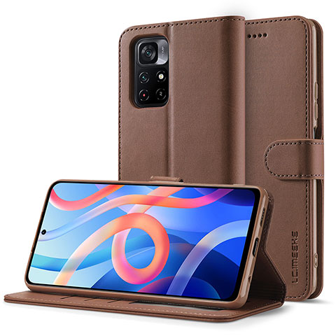 Coque Portefeuille Livre Cuir Etui Clapet LC2 pour Xiaomi Poco M4 Pro 5G Marron