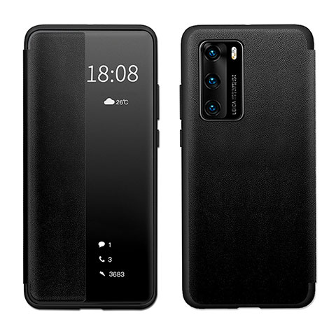 Coque Portefeuille Livre Cuir Etui Clapet LF1 pour Huawei P40 Noir