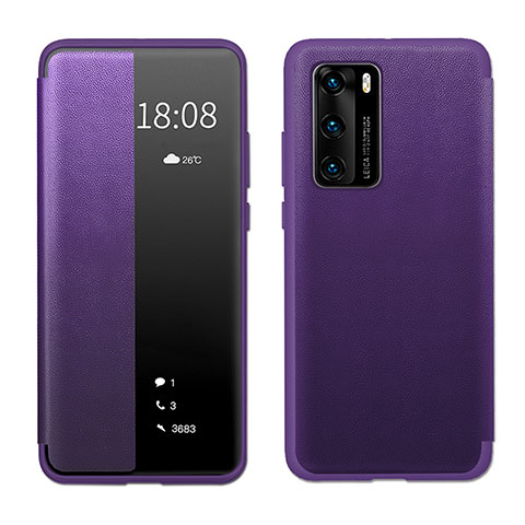 Coque Portefeuille Livre Cuir Etui Clapet LF1 pour Huawei P40 Violet