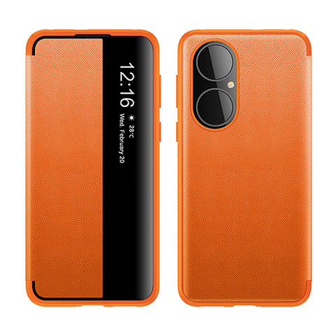 Coque Portefeuille Livre Cuir Etui Clapet LF1 pour Huawei P50 Orange