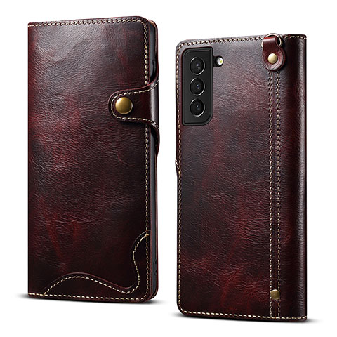 Coque Portefeuille Livre Cuir Etui Clapet M01T pour Samsung Galaxy S21 5G Vin Rouge