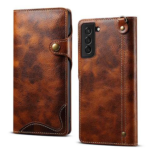 Coque Portefeuille Livre Cuir Etui Clapet M01T pour Samsung Galaxy S21 FE 5G Marron