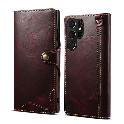 Coque Portefeuille Livre Cuir Etui Clapet M01T pour Samsung Galaxy S24 Ultra 5G Vin Rouge