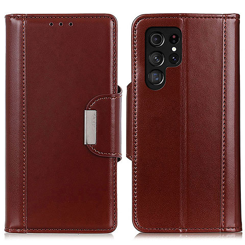 Coque Portefeuille Livre Cuir Etui Clapet M14L pour Samsung Galaxy S22 Ultra 5G Marron