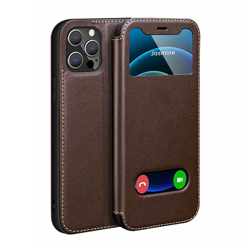 Coque Portefeuille Livre Cuir Etui Clapet N01 pour Apple iPhone 12 Pro Marron