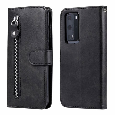 Coque Portefeuille Livre Cuir Etui Clapet N01 pour Huawei P40 Pro Noir