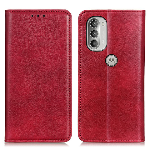 Coque Portefeuille Livre Cuir Etui Clapet N01P pour Motorola Moto G51 5G Rouge