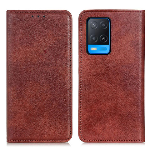 Coque Portefeuille Livre Cuir Etui Clapet N01P pour Oppo A54 4G Marron