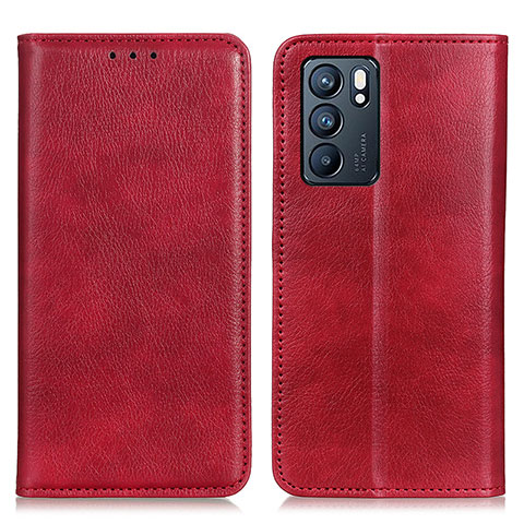 Coque Portefeuille Livre Cuir Etui Clapet N01P pour Oppo Reno6 5G Rouge