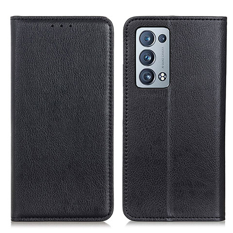 Coque Portefeuille Livre Cuir Etui Clapet N01P pour Oppo Reno6 Pro+ Plus 5G Noir