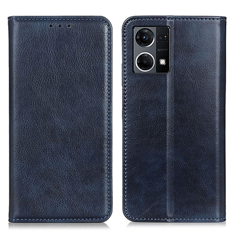 Coque Portefeuille Livre Cuir Etui Clapet N01P pour Oppo Reno8 4G Bleu