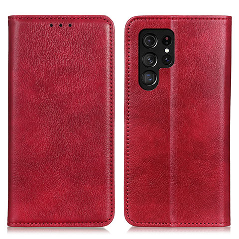 Coque Portefeuille Livre Cuir Etui Clapet N01P pour Samsung Galaxy S22 Ultra 5G Rouge