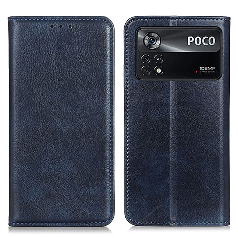 Coque Portefeuille Livre Cuir Etui Clapet N01P pour Xiaomi Poco X4 Pro 5G Bleu