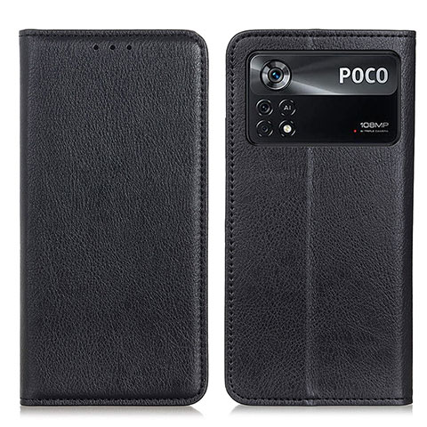 Coque Portefeuille Livre Cuir Etui Clapet N01P pour Xiaomi Poco X4 Pro 5G Noir