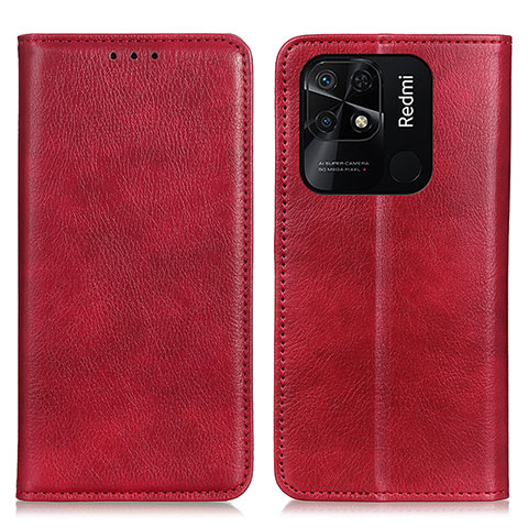 Coque Portefeuille Livre Cuir Etui Clapet N01P pour Xiaomi Redmi 10 India Rouge