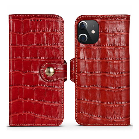 Coque Portefeuille Livre Cuir Etui Clapet N02 pour Apple iPhone 12 Rouge