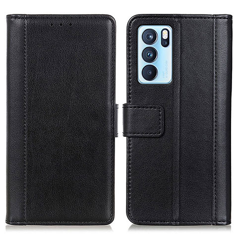 Coque Portefeuille Livre Cuir Etui Clapet N02P pour Oppo Reno6 Pro 5G India Noir