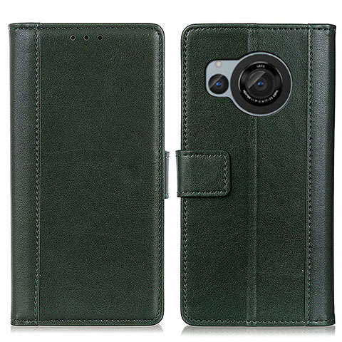 Coque Portefeuille Livre Cuir Etui Clapet N02P pour Sharp Aquos R8 Vert