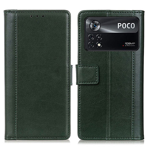 Coque Portefeuille Livre Cuir Etui Clapet N02P pour Xiaomi Poco X4 Pro 5G Vert