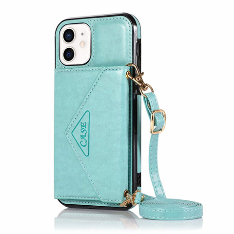 Coque Portefeuille Livre Cuir Etui Clapet N03 pour Apple iPhone 12 Cyan