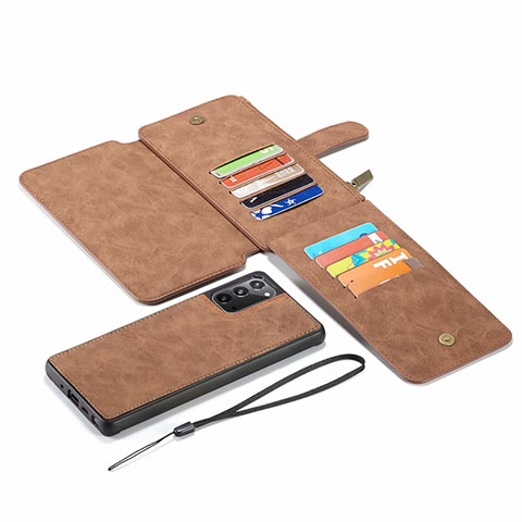 Coque Portefeuille Livre Cuir Etui Clapet N03 pour Samsung Galaxy Note 20 5G Marron