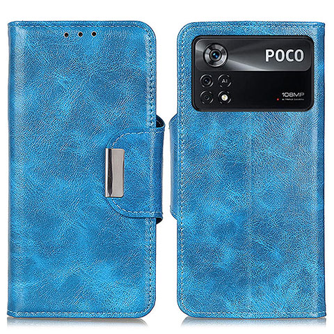 Coque Portefeuille Livre Cuir Etui Clapet N04P pour Xiaomi Poco X4 Pro 5G Bleu Ciel