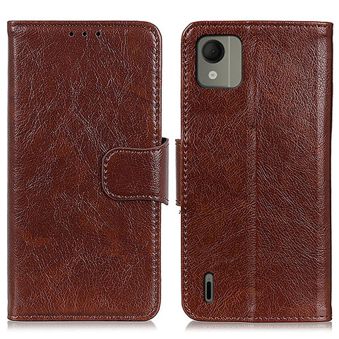 Coque Portefeuille Livre Cuir Etui Clapet N05P pour Nokia C110 Marron