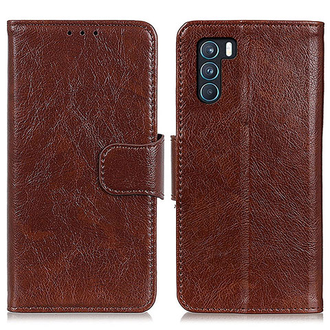 Coque Portefeuille Livre Cuir Etui Clapet N05P pour Oppo K9 Pro 5G Marron