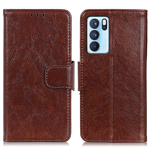 Coque Portefeuille Livre Cuir Etui Clapet N05P pour Oppo Reno6 Pro 5G India Marron