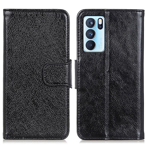 Coque Portefeuille Livre Cuir Etui Clapet N05P pour Oppo Reno6 Pro 5G India Noir