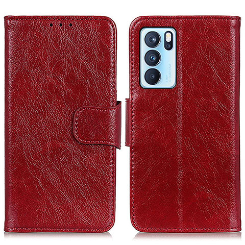 Coque Portefeuille Livre Cuir Etui Clapet N05P pour Oppo Reno6 Pro 5G India Rouge