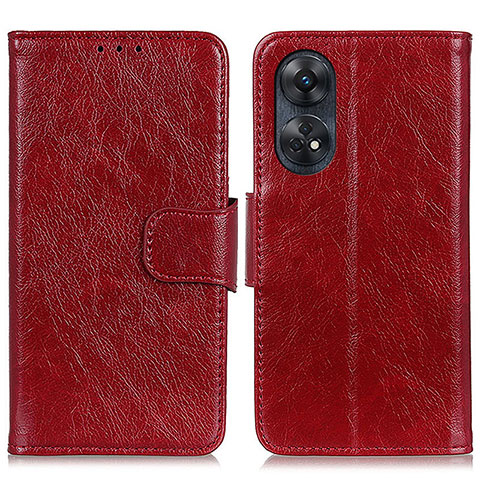 Coque Portefeuille Livre Cuir Etui Clapet N05P pour Oppo Reno8 T 4G Rouge