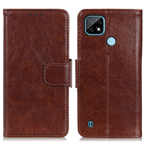 Coque Portefeuille Livre Cuir Etui Clapet N05P pour Realme C21 Marron