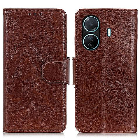 Coque Portefeuille Livre Cuir Etui Clapet N05P pour Vivo T1 5G Marron