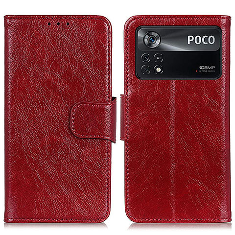 Coque Portefeuille Livre Cuir Etui Clapet N05P pour Xiaomi Poco X4 Pro 5G Rouge