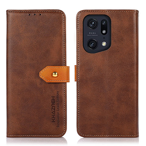 Coque Portefeuille Livre Cuir Etui Clapet N07P pour Oppo Find X5 Pro 5G Marron