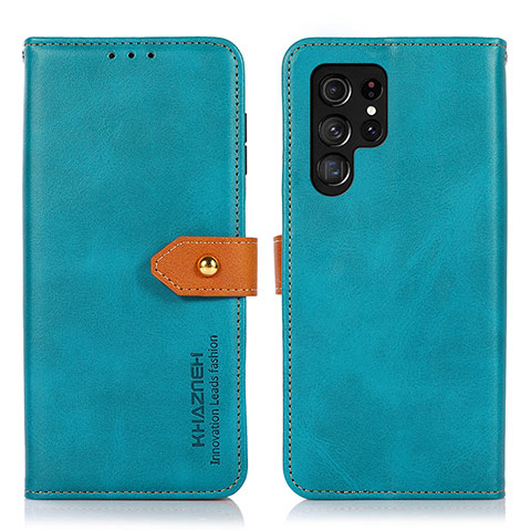 Coque Portefeuille Livre Cuir Etui Clapet N07P pour Samsung Galaxy S22 Ultra 5G Cyan