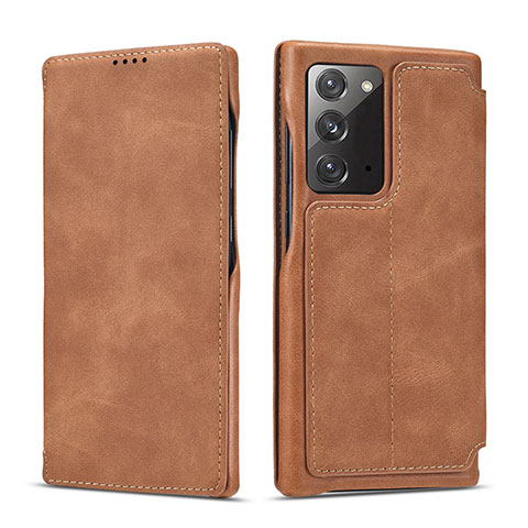 Coque Portefeuille Livre Cuir Etui Clapet N09 pour Samsung Galaxy Note 20 5G Brun Clair