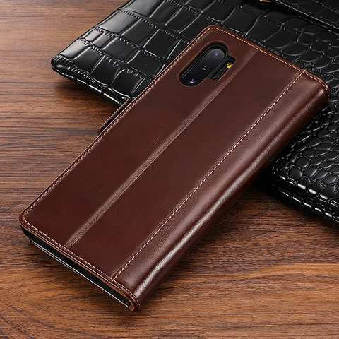 Coque Portefeuille Livre Cuir Etui Clapet P01 pour Samsung Galaxy Note 10 Plus 5G Marron