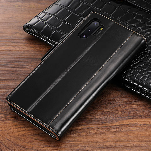 Coque Portefeuille Livre Cuir Etui Clapet P01 pour Samsung Galaxy Note 10 Plus 5G Noir