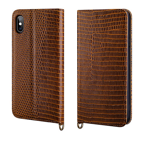 Coque Portefeuille Livre Cuir Etui Clapet P03 pour Apple iPhone X Marron