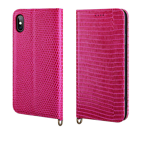 Coque Portefeuille Livre Cuir Etui Clapet P03 pour Apple iPhone Xs Rose Rouge