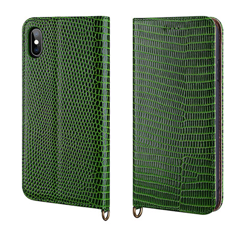 Coque Portefeuille Livre Cuir Etui Clapet P03 pour Apple iPhone Xs Vert