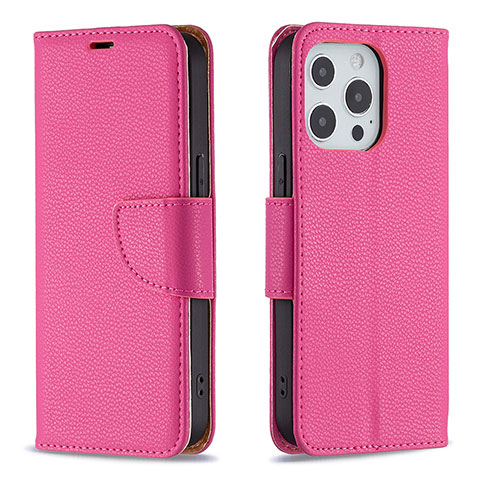 Coque Portefeuille Livre Cuir Etui Clapet pour Apple iPhone 13 Pro Max Rose Rouge