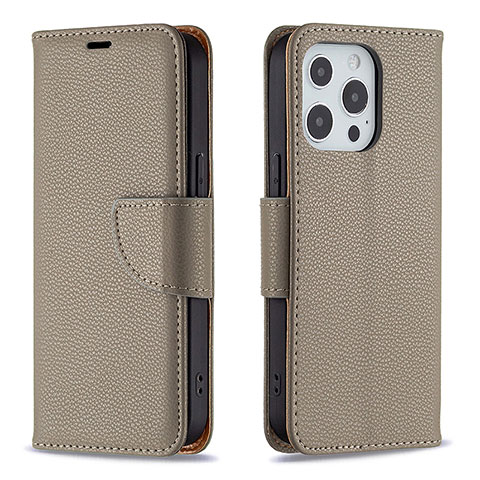 Coque Portefeuille Livre Cuir Etui Clapet pour Apple iPhone 14 Pro Kaki