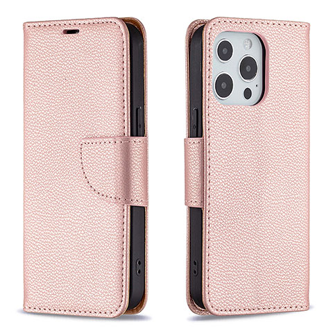 Coque Portefeuille Livre Cuir Etui Clapet pour Apple iPhone 14 Pro Or Rose